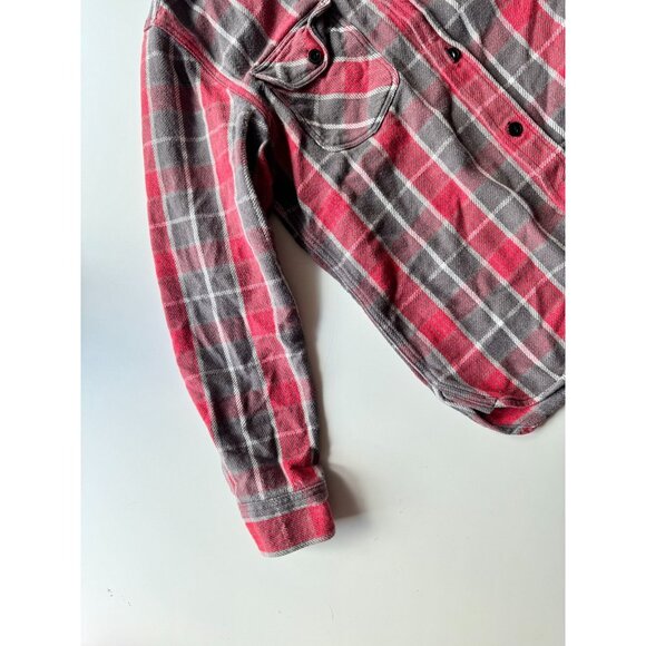 LEE Red Grey Plaid Check Cotton Flannel Button Down Shirt, Size M - Picture 6 of 13